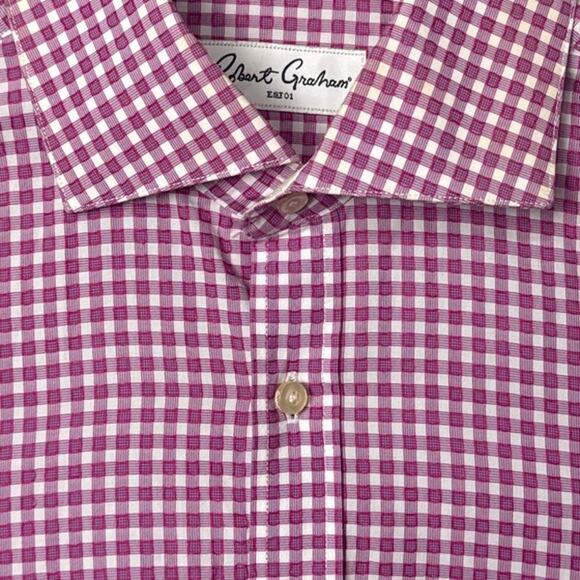 Robert Graham Button Down Shirt Hot Pink Plaid Size M Preppy Classic Designer - Picture 2 of 10
